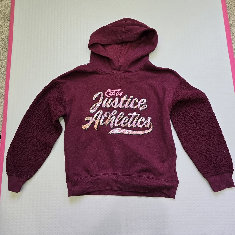 Justice Girls Active Athletics Sequin Pullover Hoodie Sweatshirt Size 14 Maroon